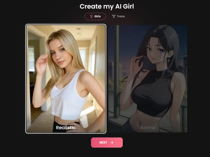 Erster Schritt im Editor: Realistisch und Anime als volle Vorschaukarten statt als Dropdown.