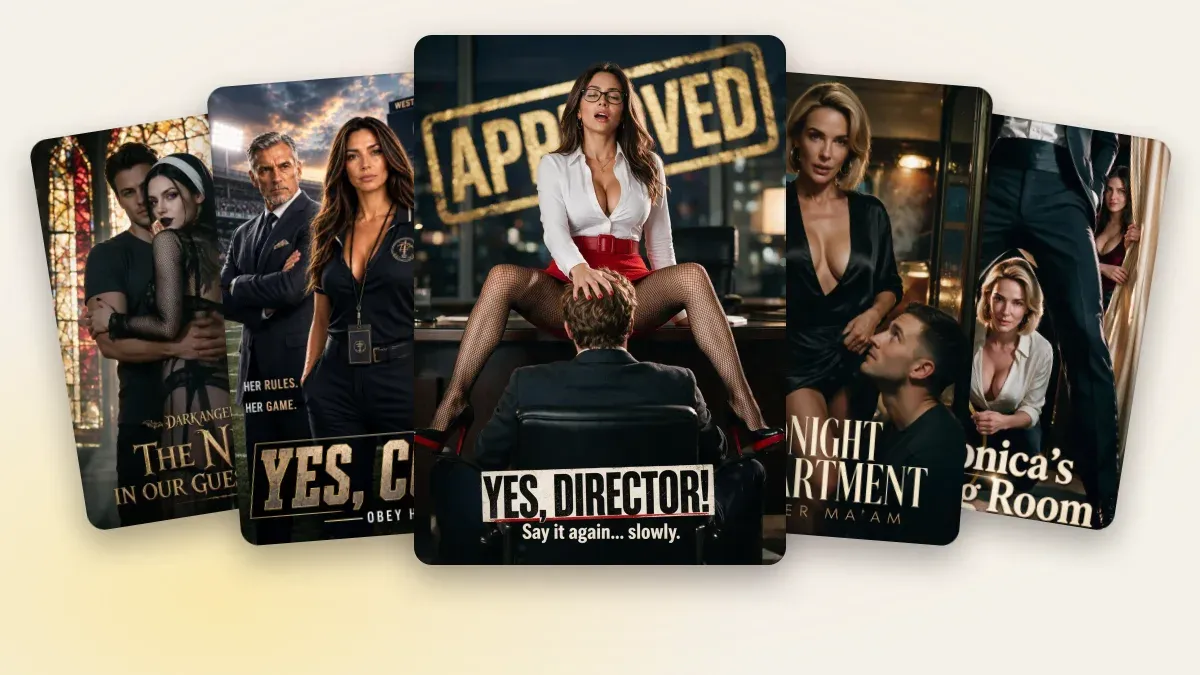 Candy AI Shorts: carteles de The Nun in Our Guest Room, Yes, Coach, YES, DIRECTOR, Midnight Compartment y Veronica's Fitting Room