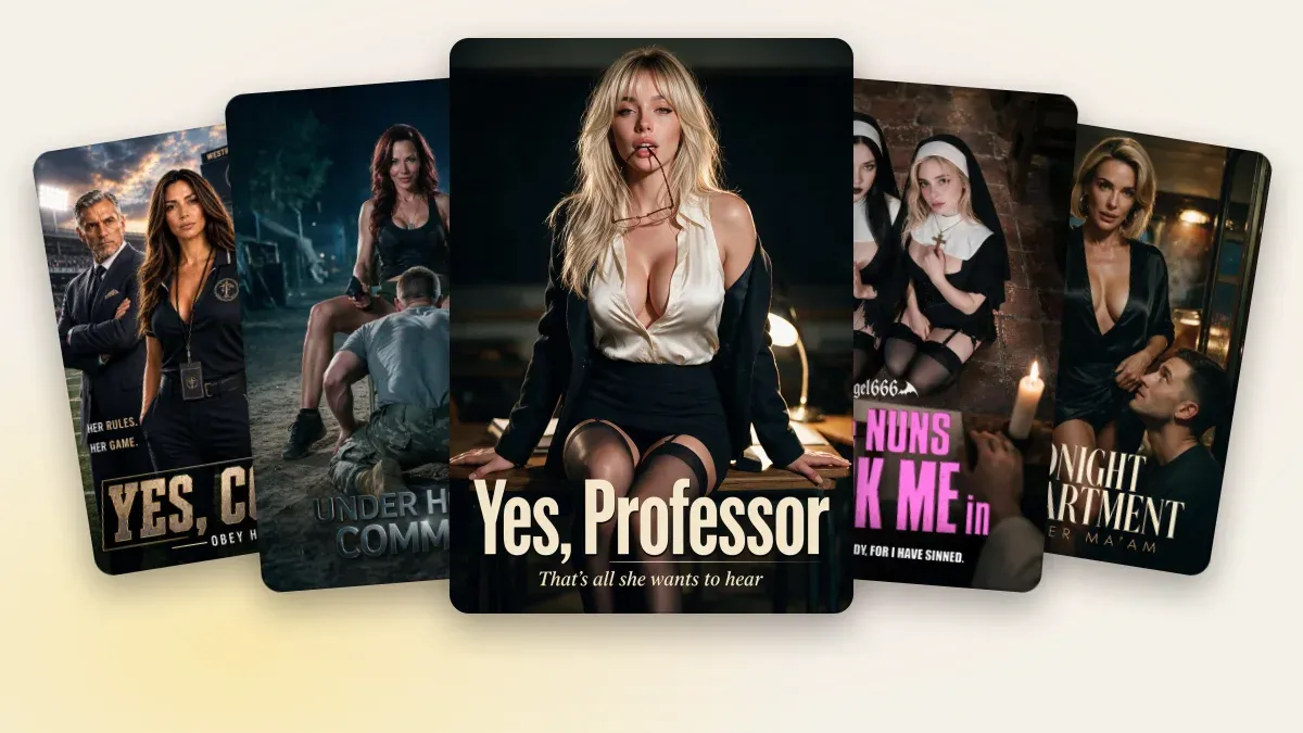 Candy AI Shorts : affiches de Yes, Coach, Under Holly's Command, Yes Professor, The Nuns Took Me In et Midnight Compartment